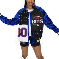 Women's Gameday Couture  Royal/Black Buffalo Bills Oversized Hot Shot Rhinestone Throwback Full-Snap Varsity Bomber Jacket