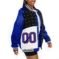 Women's Gameday Couture  Royal/Black Buffalo Bills Oversized Hot Shot Rhinestone Throwback Full-Snap Varsity Bomber Jacket