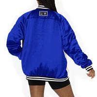Women's Gameday Couture  Royal/Black Buffalo Bills Oversized Hot Shot Rhinestone Throwback Full-Snap Varsity Bomber Jacket
