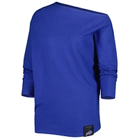 Women's KIYA TOMLIN Royal Buffalo Bills Twisted Tri-Blend Asymmetrical 3/4-Dolman Sleeve Sweatshirt