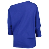Women's KIYA TOMLIN Royal Buffalo Bills Twisted Tri-Blend Asymmetrical 3/4-Dolman Sleeve Sweatshirt
