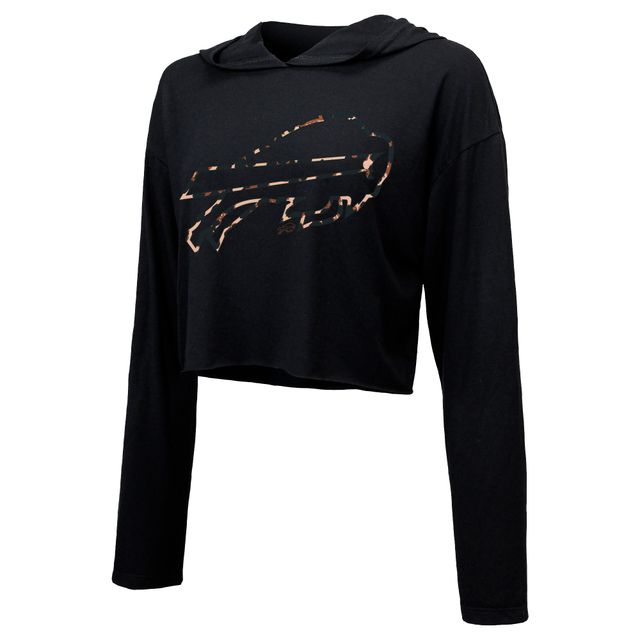 Majestic Threads Josh Allen Black Buffalo Bills Leopard Player Name & Number Sweat à capuche court manches longues pour femme