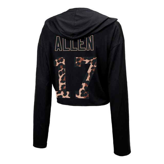 Majestic Threads Josh Allen Black Buffalo Bills Leopard Player Name & Number Sweat à capuche court manches longues pour femme
