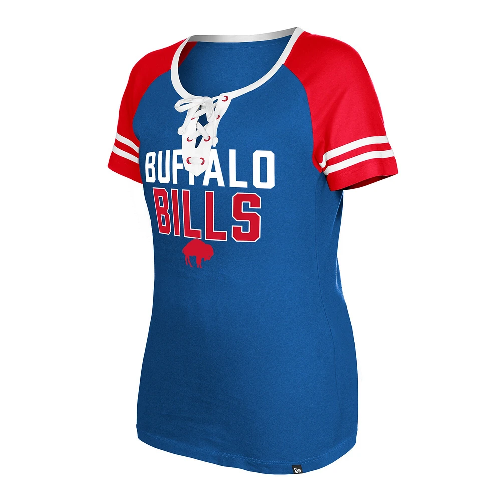 Women's New Era  Royal Buffalo Bills Throwback Raglan Lace-Up T-Shirt