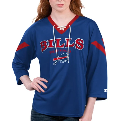 T-shirt à manches 3/4 lacets Starter Royal Buffalo Bills Rally pour femme