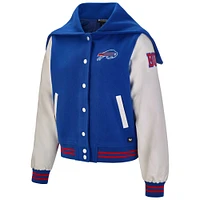 Women's The Wild Collective Royal Buffalo Bills Sailor Cropped Button-Up Varsity Jacket