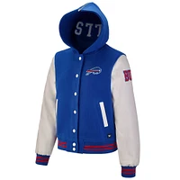 Women's The Wild Collective Royal Buffalo Bills Sailor Cropped Button-Up Varsity Jacket