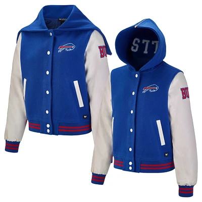Veste universitaire courte boutonnée pour femme The Wild Collective Royal Buffalo Bills
