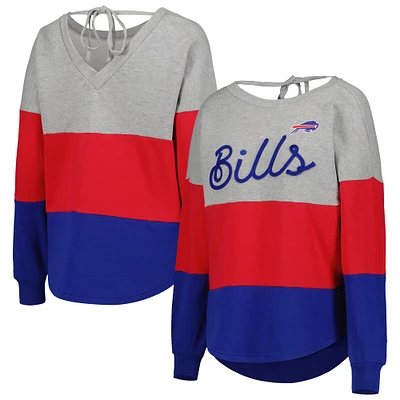 Pull Touch Heather Grey/Royal Buffalo Bills Outfield Deep V-Back pour femmes - Sweat-shirt