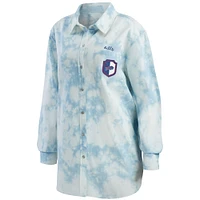 Women's WEAR by Erin Andrews Denim Buffalo Bills Chambray Acid-Washed Long Sleeve - Button-Up Shirt