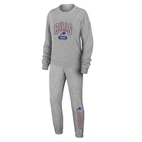 Women's WEAR by Erin Andrews  Heather Gray Buffalo Bills Plus Knitted Tri-Blend Long Sleeve T-Shirt & Pants Lounge Set