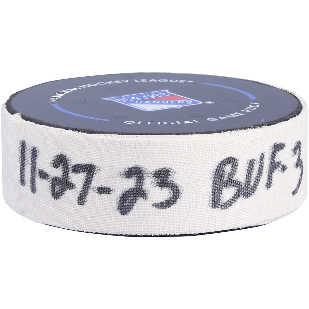 Alex Tuch Buffalo Sabres Game-Used Goal Puck vs. New York Rangers on November 27, 2023 - Second of Two Goals Scored