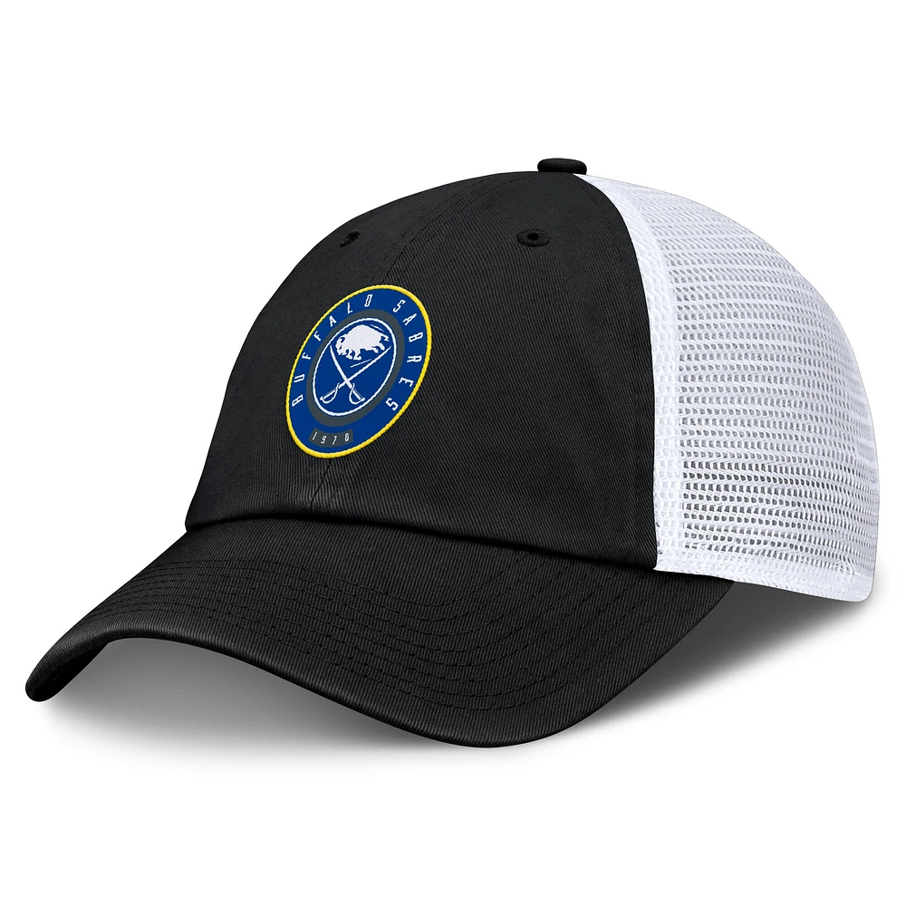 Casquette ajustable Averie Trucker noire/blanche Buffalo Sabres Fanatics pour hommes