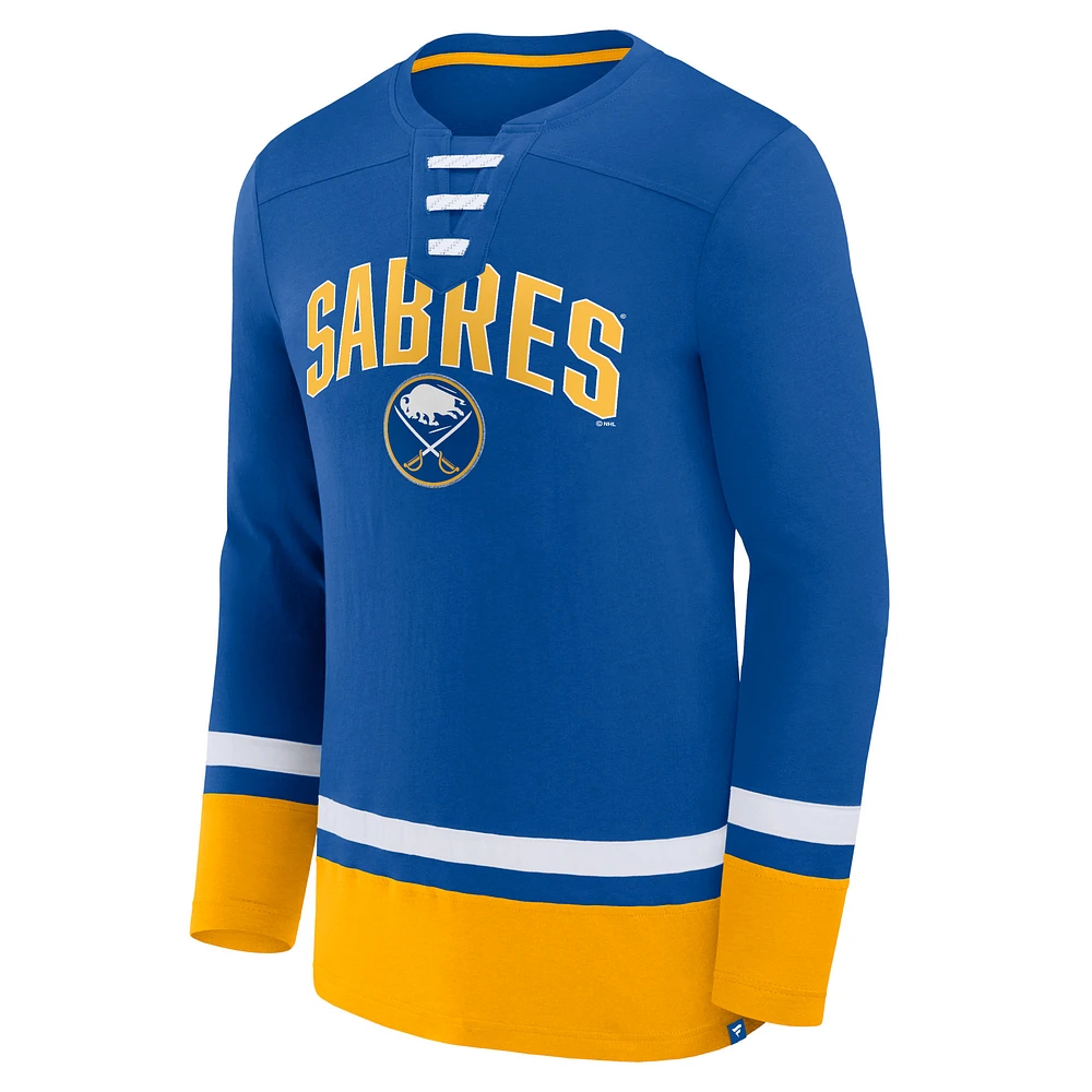 Men's Fanatics Royal Buffalo Sabres Back Pass Lace-Up Long Sleeve T-Shirt