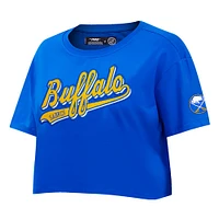 Women's Pro Standard Royal Buffalo Sabres Boxy Script Tail Cropped T-Shirt