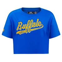 Women's Pro Standard Royal Buffalo Sabres Boxy Script Tail Cropped T-Shirt