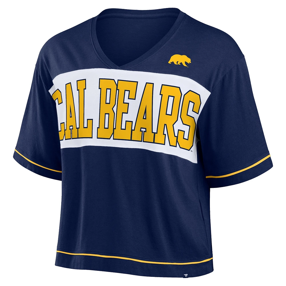 Women's Fanatics Navy Cal Bears Home Team Bold Fashion Modest V-Neck Cropped T-Shirt