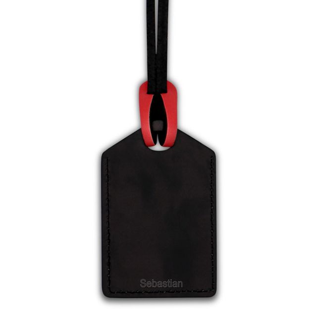 Étiquette de bagage en cuir personnalisée Calgary Flames noire