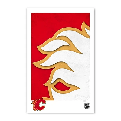 Affiche minimaliste avec logo des Flames de Calgary 11" x 17"
