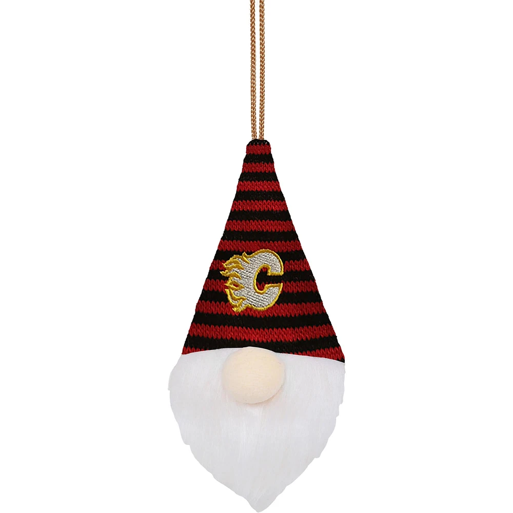 FOCO Calgary Flames Plush Striped Hat Gnome - Ornament