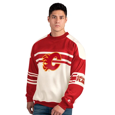 Sweat-shirt ras du cou en molleton de défense Calgary Flames pour homme, couleur crème/rouge