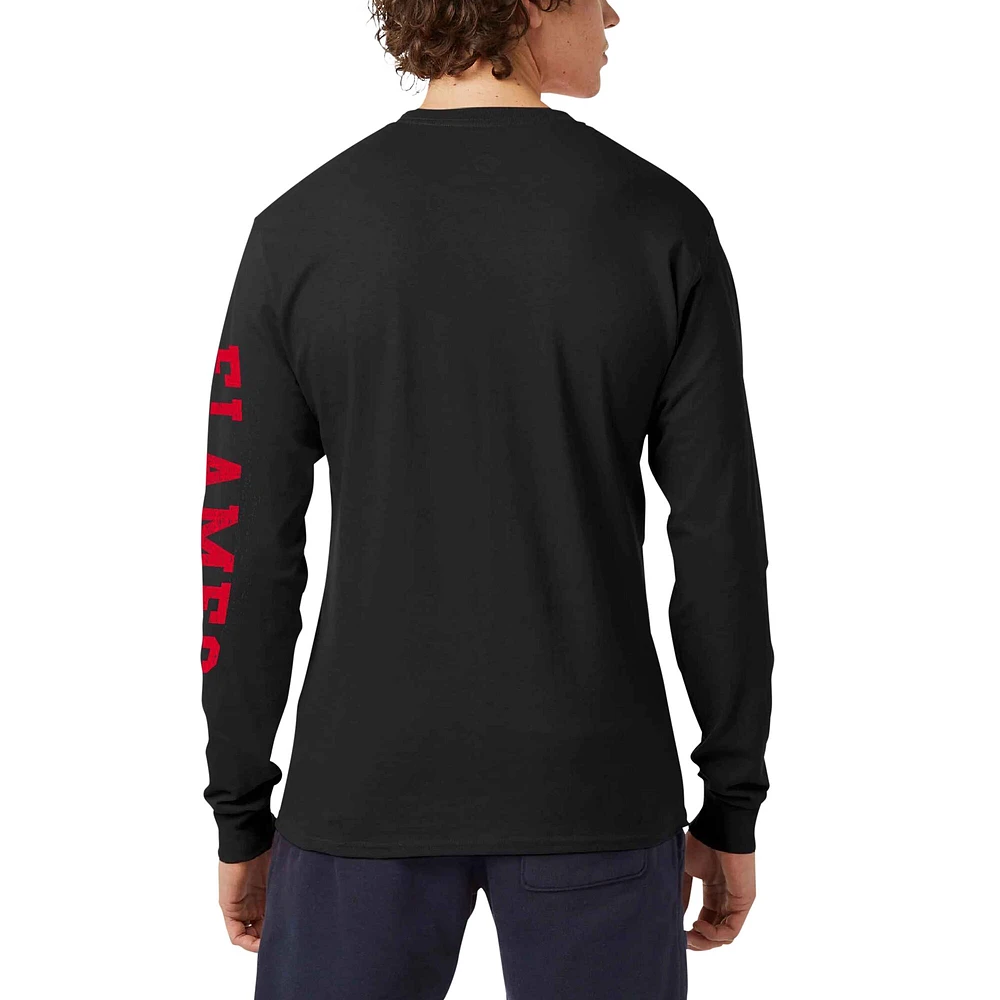 Men's Champion Black Calgary Flames Distressed Long Sleeve Jersey T-Shirt