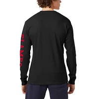 Men's Champion Black Calgary Flames Distressed Long Sleeve Jersey T-Shirt