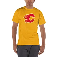 Men's Champion Gold Calgary Flames Distressed Jersey T-Shirt