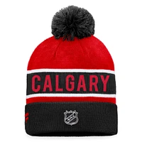 Men's Fanatics Black/Red Calgary Flames 2022 NHL Draft - Authentic Pro Cuffed Knit Hat with Pom