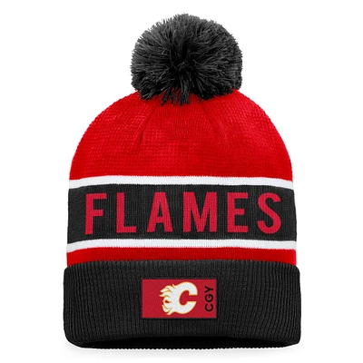 Men's Fanatics Black/Red Calgary Flames 2022 NHL Draft - Authentic Pro Cuffed Knit Hat with Pom
