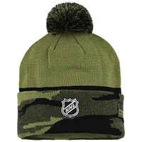 Men's Fanatics  Olive Calgary Flames Military Appreciation Cuffed Knit Hat with Pom