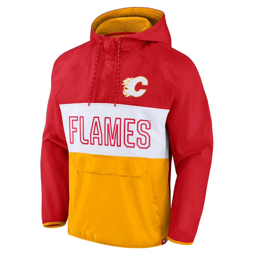 Veste à capuche et zip quart de tour Fanatics rouge/or Calgary Flames Backhand Shooter Defender Anorak pour homme