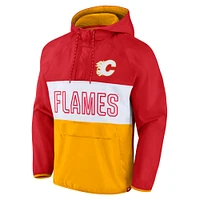 Veste à capuche et zip quart de tour Fanatics rouge/or Calgary Flames Backhand Shooter Defender Anorak pour homme