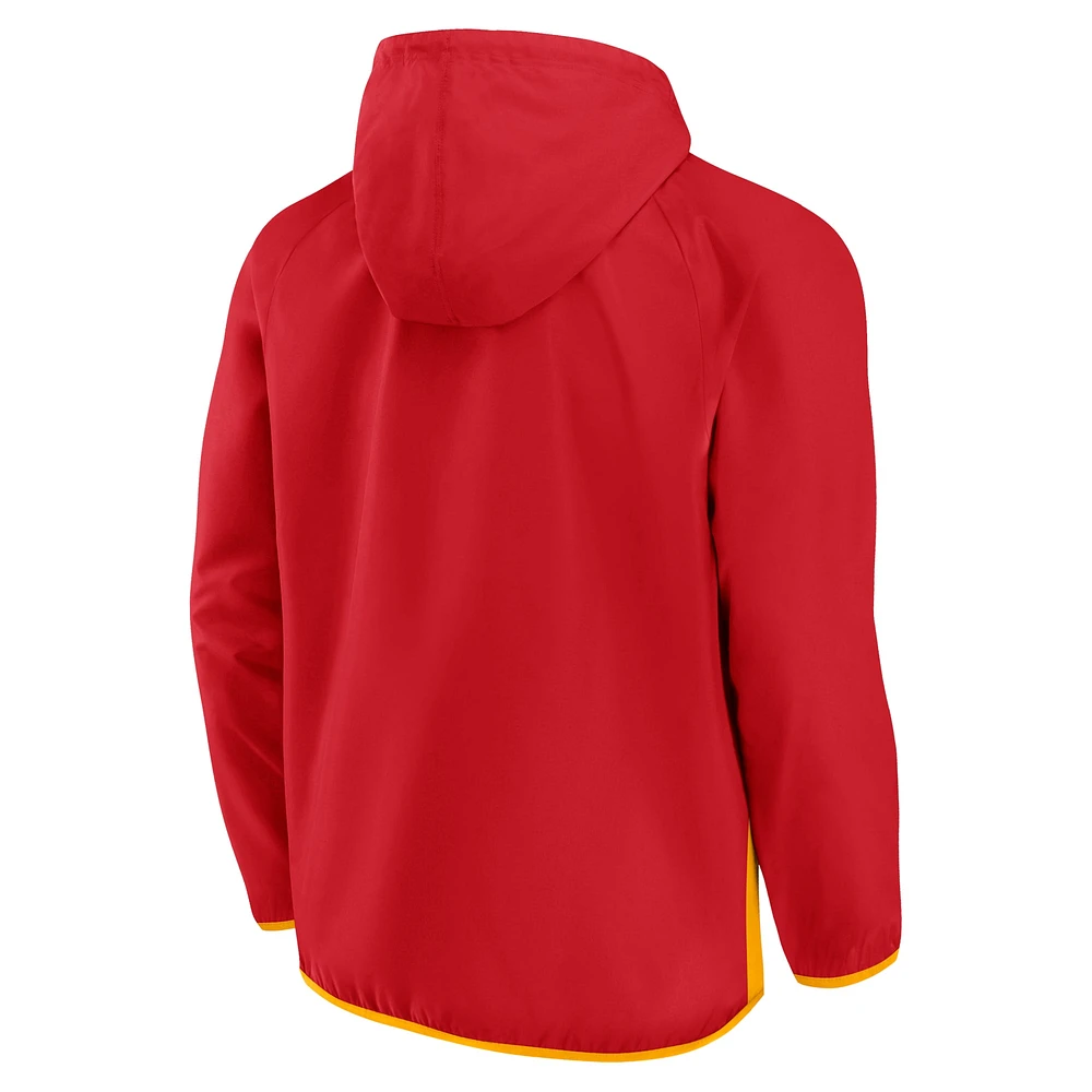 Veste à capuche et zip quart de tour Fanatics rouge/or Calgary Flames Backhand Shooter Defender Anorak pour homme