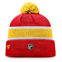 Men's Fanatics Red/Yellow Calgary Flames Breakaway Cuffed Knit Hat with Pom