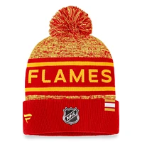 Men's Fanatics  Red Calgary Flames Authentic Pro Cuffed Knit Hat with Pom