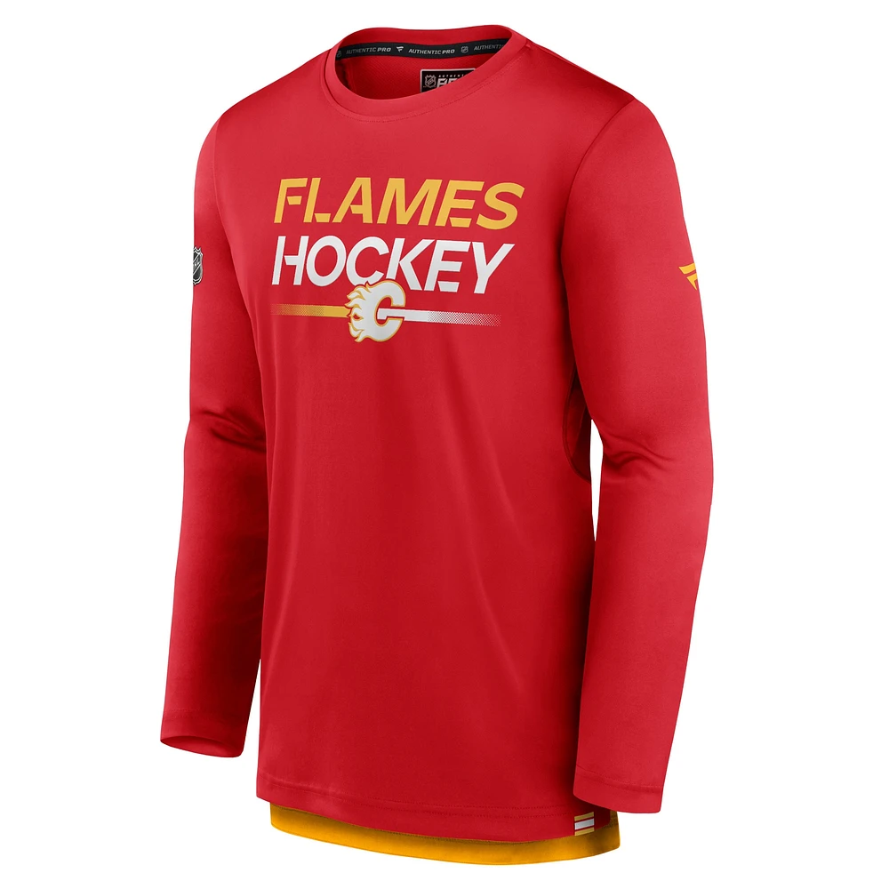 Men's Fanatics  Red Calgary Flames Authentic Pro Long Sleeve T-Shirt