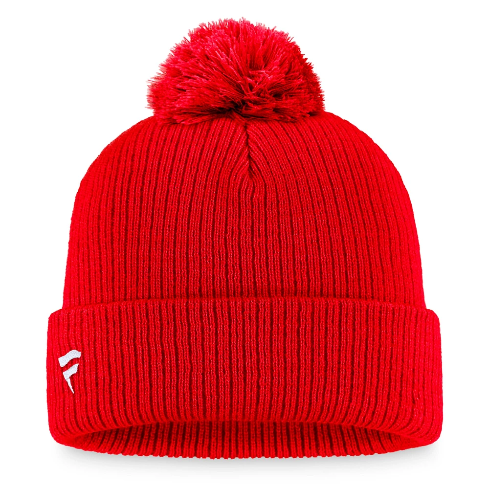 Men's Fanatics Red Calgary Flames Core Primary Logo Cuffed Knit Hat with Pom