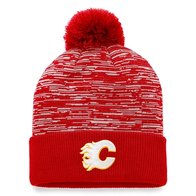 Bonnet en tricot à revers Fanatics Red Calgary Flames Defender pour hommes avec pompon