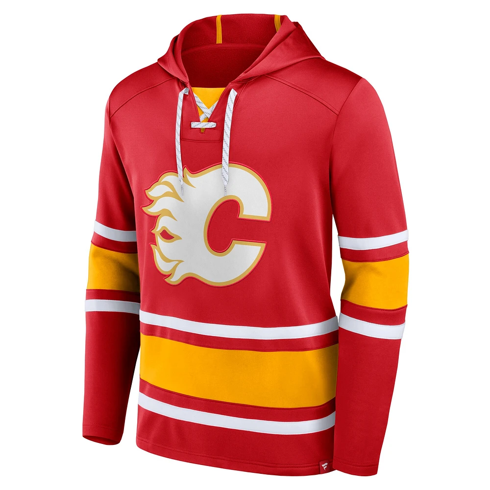 Men's Fanatics Red Calgary Flames Fundamental Lace-Up Pullover Hoodie