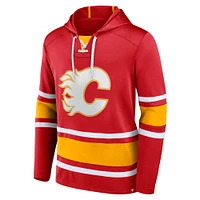 Men's Fanatics Red Calgary Flames Fundamental Lace-Up Pullover Hoodie