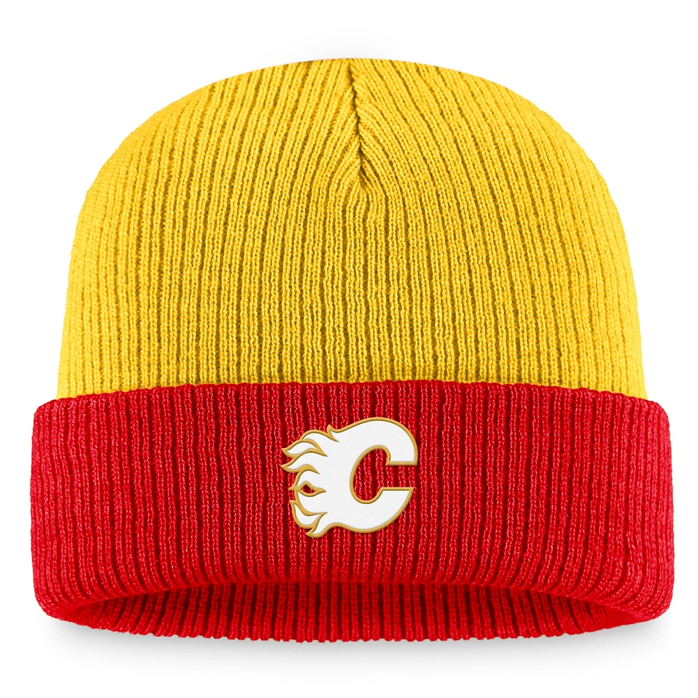 Men's Fanatics Yellow/Red Calgary Flames Heritage Vintage Cuffed Knit Hat
