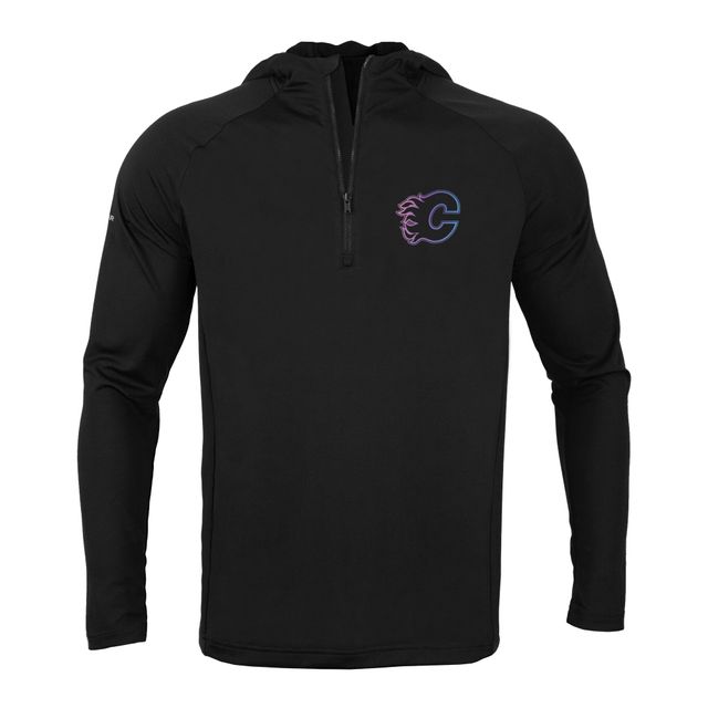 Levelwear pour homme Flames de Calgary Zander Raglan noir - Veste à capuche fermeture éclair d'un quart