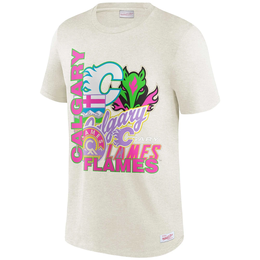 Men's Mitchell & Ness Oatmeal Calgary Flames  Party Mix T-Shirt