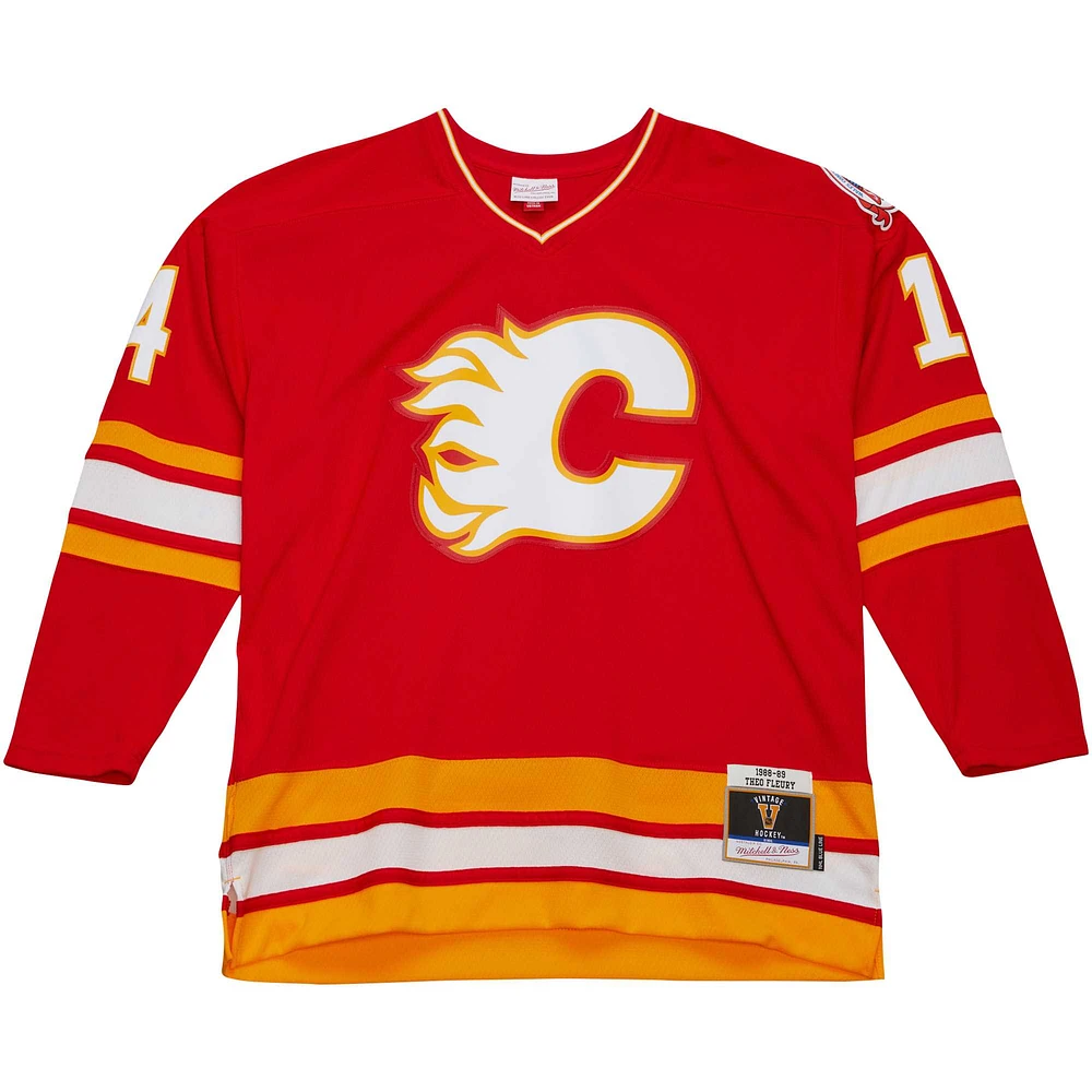 Men's Mitchell & Ness Theoren Fleury Red Calgary Flames  1988/89 Blue Line Player Jersey