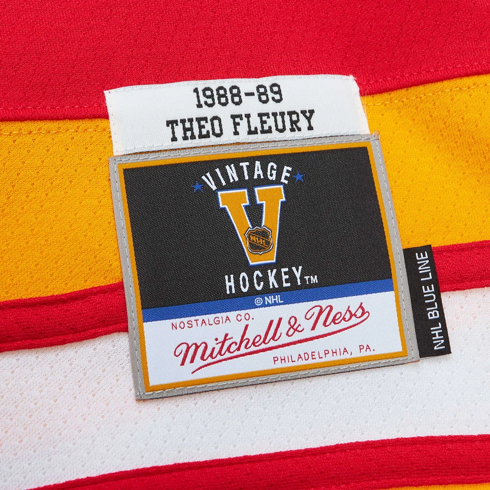 Men's Mitchell & Ness Theoren Fleury Red Calgary Flames  1988/89 Blue Line Player Jersey