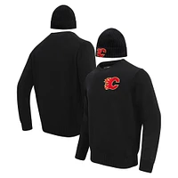 Men's Pro Standard Black Calgary Flames Pullover Sweater & Cuffed Knit Hat Box Gift Set
