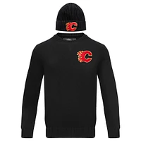 Men's Pro Standard Black Calgary Flames Pullover Sweater & Cuffed Knit Hat Box Gift Set