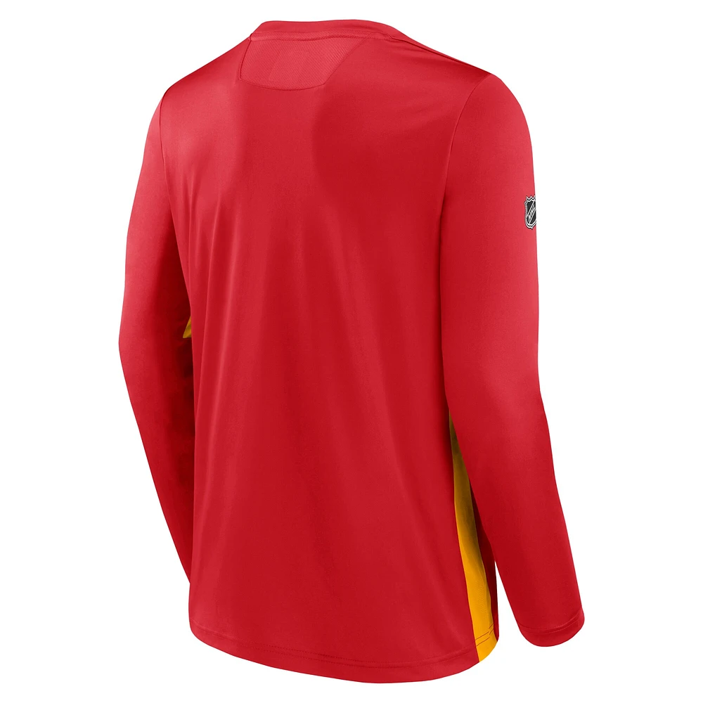 Men's Red Calgary Flames Authentic Pro Rink Performance Long Sleeve T-Shirt