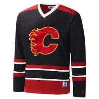 Men's Starter Black Calgary Flames Cross-Check V-Neck - Long Sleeve T-Shirt